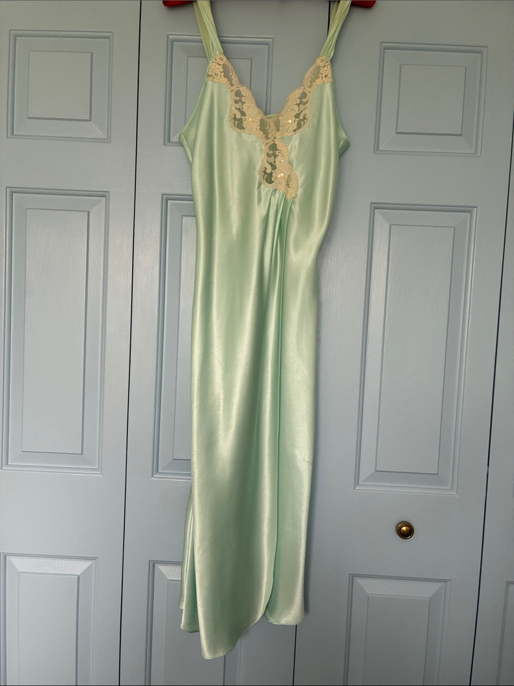 Satin Lace Trim Slip Dress - Light Mint